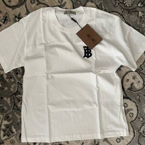 Burberry White Crewneck T-Shirt with Black TB Monogram